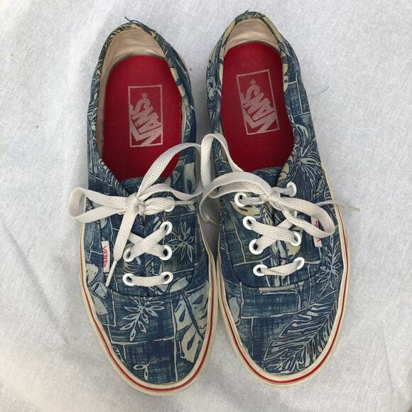 Vans Sneakers Low Top Lace Up Blue Hawaiian Surf Shop Leaf Print 7.5 - Picture 4 of 13